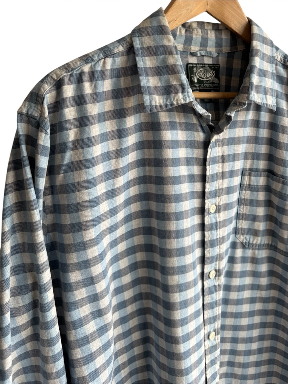 Roots 100% Cotton Checker Plaid Button Down Shirt Mens 2XL Casual Outdoor Spring